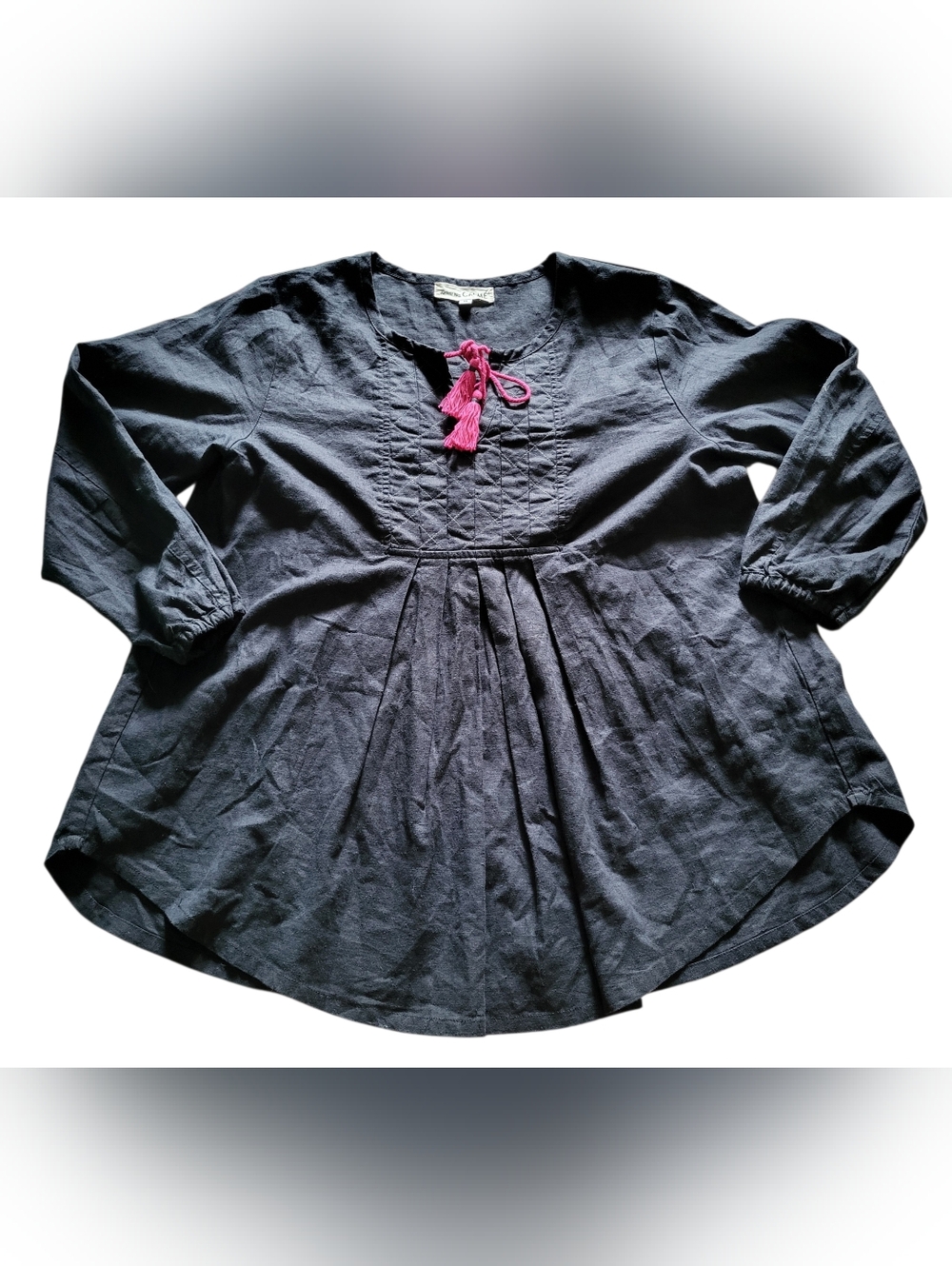 Johnny Was Calme Women's Blouse Size Medium Color Black Bohemian Peasant